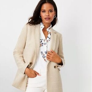 Ann Taylor 8 Tan Tweed Prep Office Academia Double Breasted Blazer‎ Jacket NWT